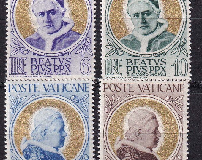 Pope Pius X Set of Four Vatican City Postage Stamps Issued 1951