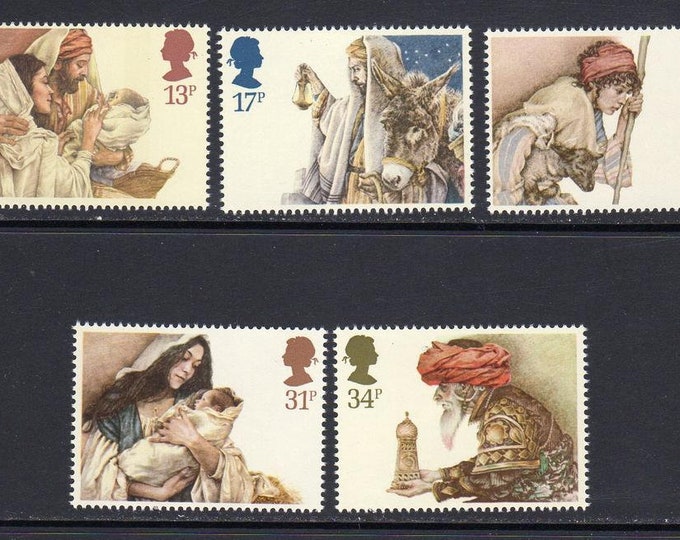 1984 Christmas Set of Five Great Britain Postage Stamps Mint Never Hinged