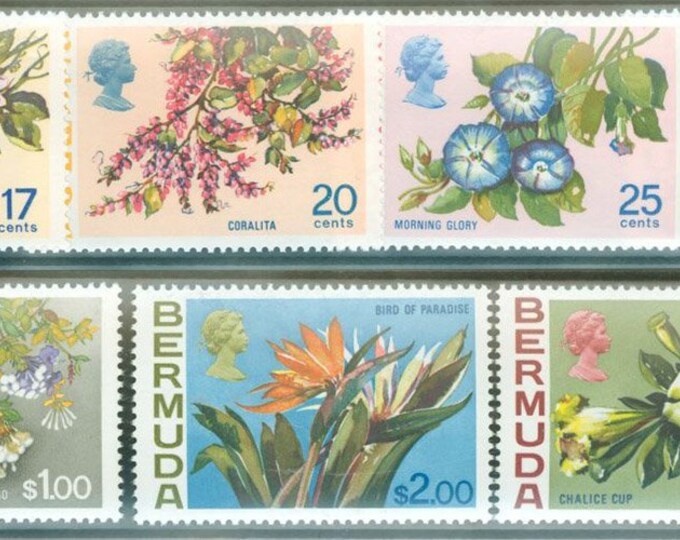 Native Flowers Set of Seven Bermuda Postage Stamps Issued 1975