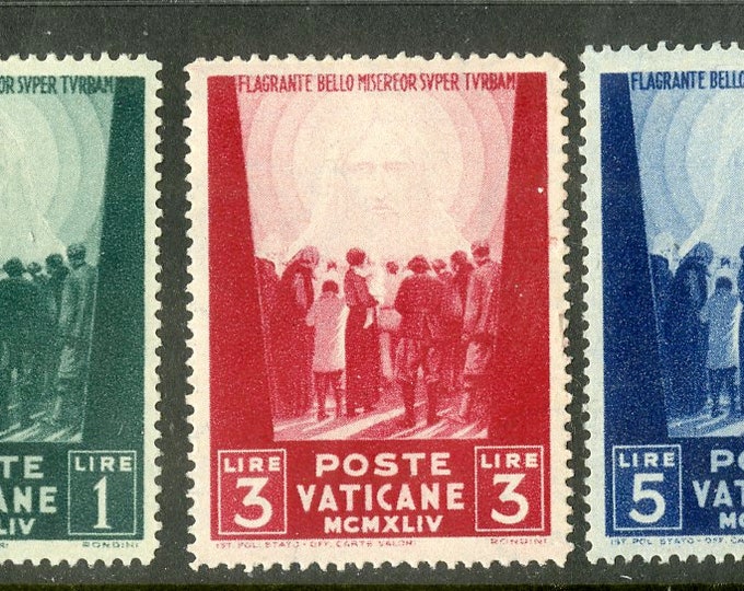 1945 Crowd of People Facing the Redeemer Set of Three Vatican City Postage Stamps Mint Never Hinged