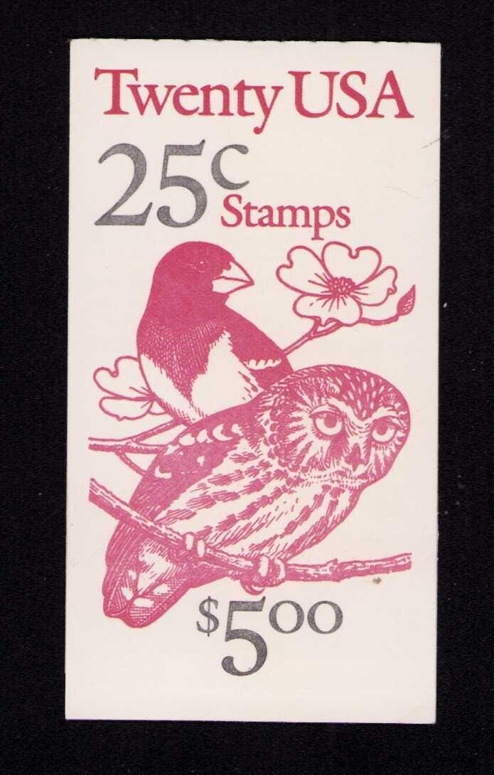 United States 1988 Owl and Grosbeak Booklet of Twenty 25-Cent Postage Stamps Mint Never Hinged