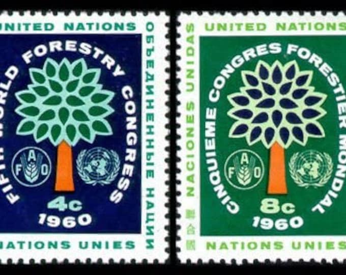 1960 World Forestry Set of Two United Nations Postage Stamps Mint Never Hinged