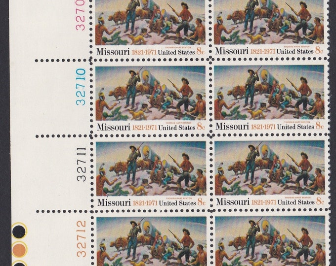 Missouri Statehood Plate Block of Twelve 8-Cent US Postage Stamps Issued 1971