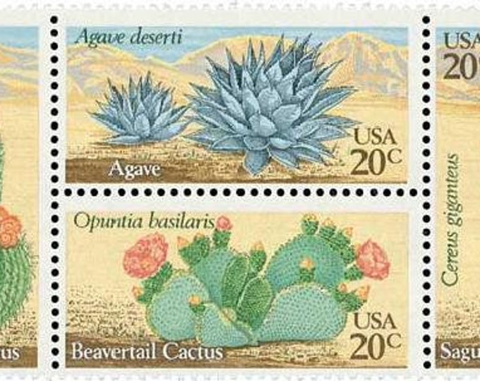 1981 Desert Plants Block of Four 20-Cent US Postage Stamps