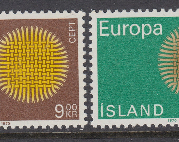 Europa Sun Symbol Set of Two Iceland Postage Stamps Issued 1970