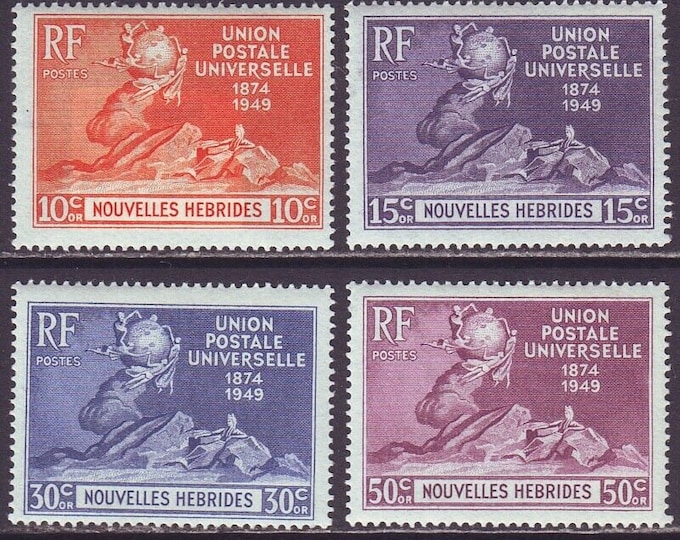 Universal Postal Union Set of Four New Hebrides Postage Stamps Issued 1949