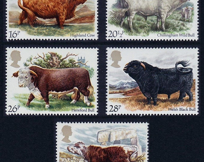 1984 British Cattle Set of Five Great Britain Postage Stamps Mint Never Hinged