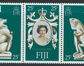 Anniversary of Coronation of Queen Elizabeth II Strip of Three Fiji Postage Stamps