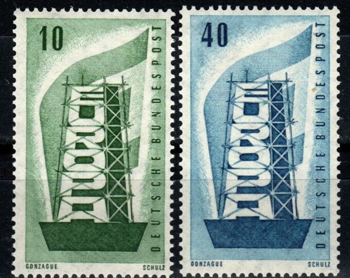 Rebuilding Europe Set of Two Germany Postage Stamps Issued 1956