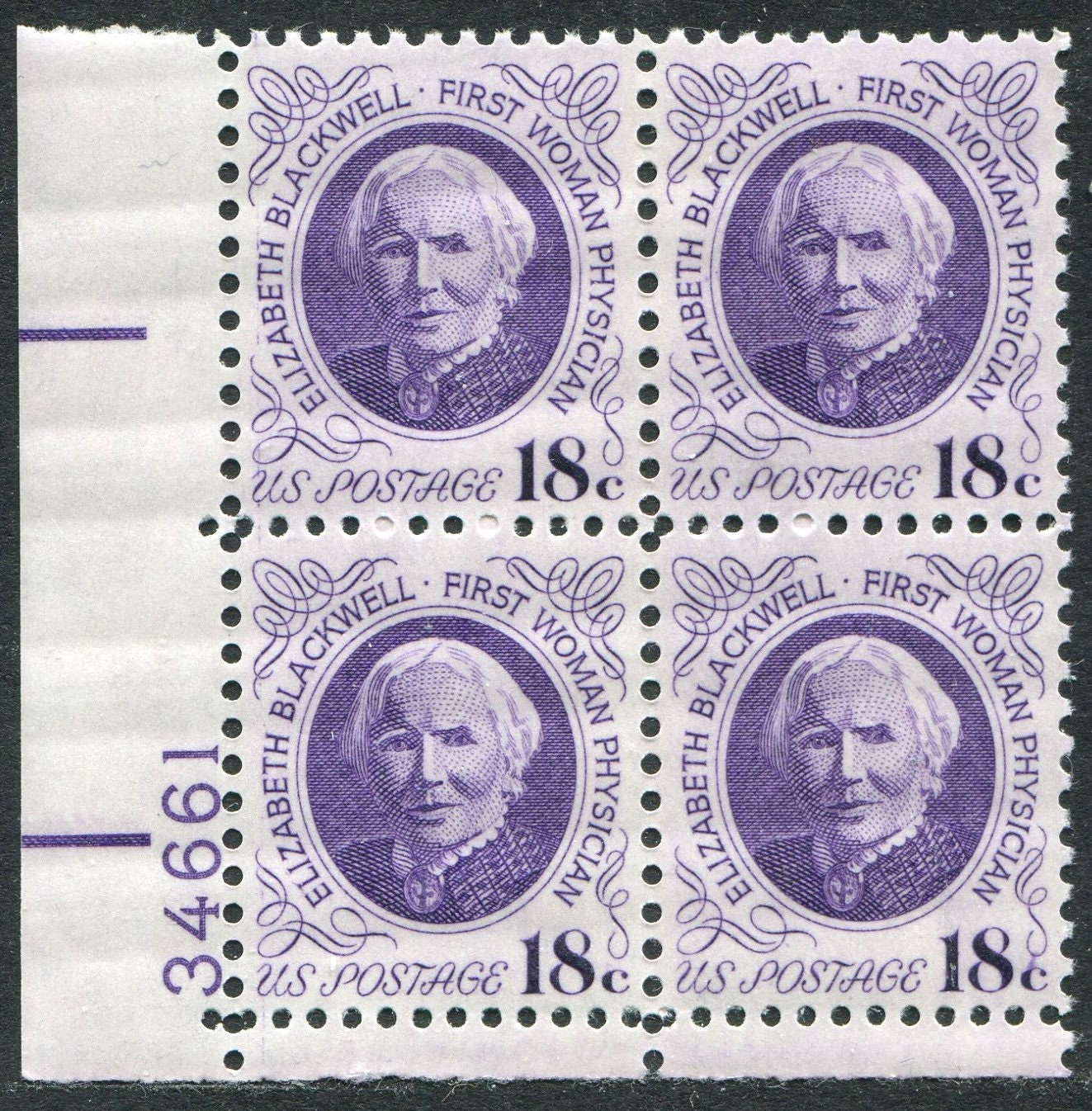 1974 Dr Elizabeth Blackwell Plate Block of Four 18Cent US Postage