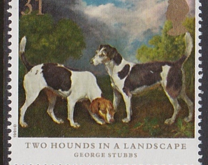 1991 Dog Paintings Collectible Set of Five Great Britain Postage Stamps Mint Never Hinged