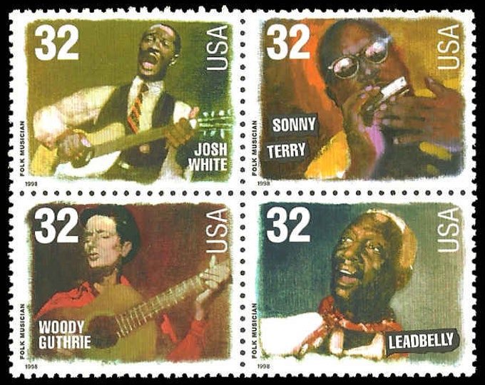 1998 Folk Musicians Block of Four US 32-Cent Postage Stamps