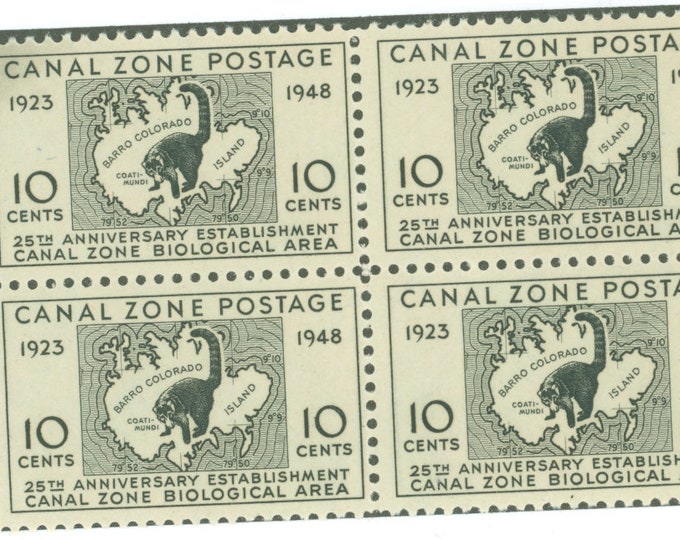 Canal Zone Biological Area Block of Four Postage Stamps Issued 1948