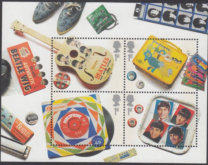 2007 Beatles Memorabilia Souvenir Sheet Of Four Great Britain Postage Stamps