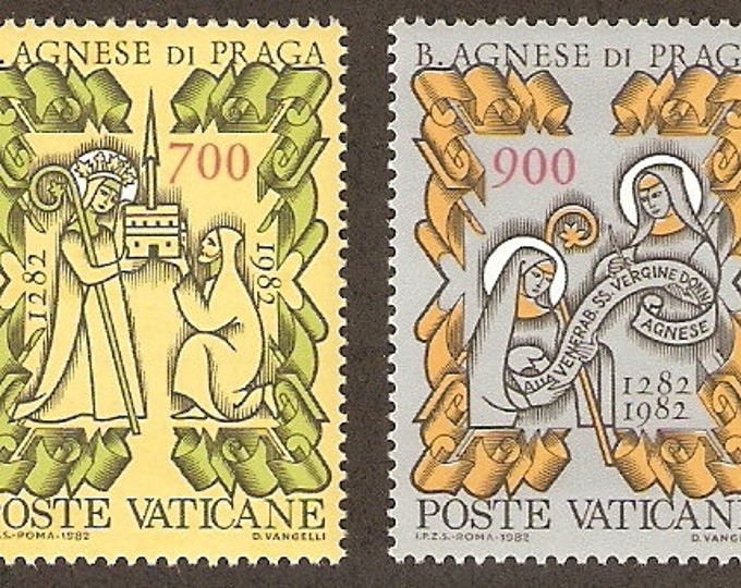 Blessed Agnes of Prague Set of Two Vatican City Postage Stamps Issued 1982