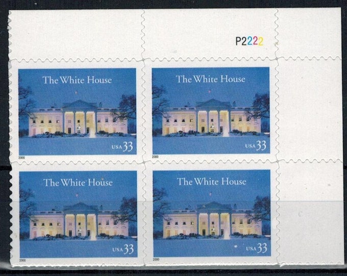 2000 The White House Plate Block of Four 33-Cent US Postage Stamps