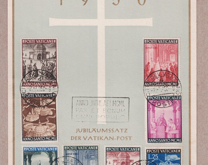 1950 Holy Year Vatican City Commemorative Card With Eight Postage Stamps