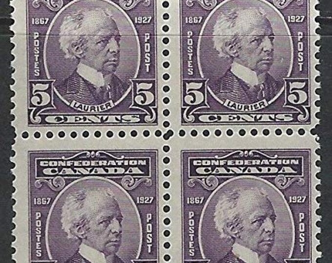 Sir Wilfrid Laurier Block of Four 1927 Canada Confederation Postage Stamps Mint Never Hinged