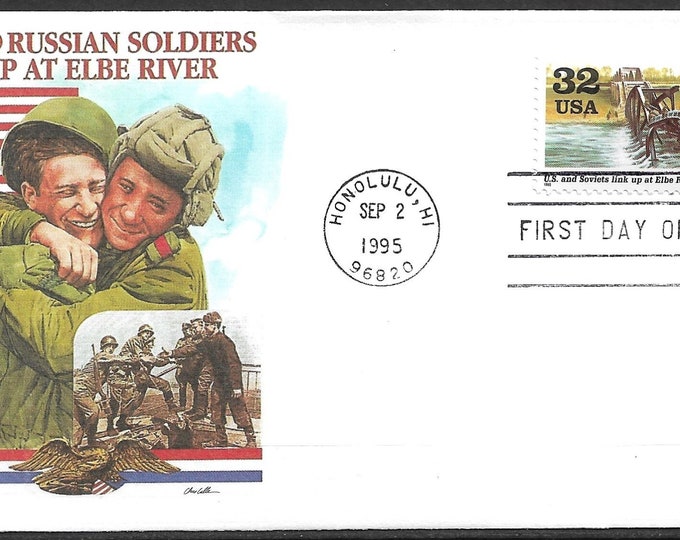 American and Russian Soldiers at Elbe River Postage Stamp First Day of Issue Cover 1995
