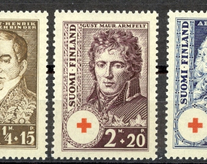 Famous Finns Set of Three Finland Red Cross Postage Stamps Issued 1936