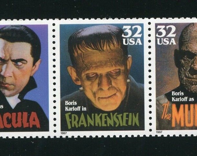 Movie Monsters Strip of Five 32-Cent United States Postage Stamps Issued 1997