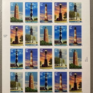Southeastern Lighthouses Sheet of Twenty 37-Cent United States Postage Stamps Issued 2003