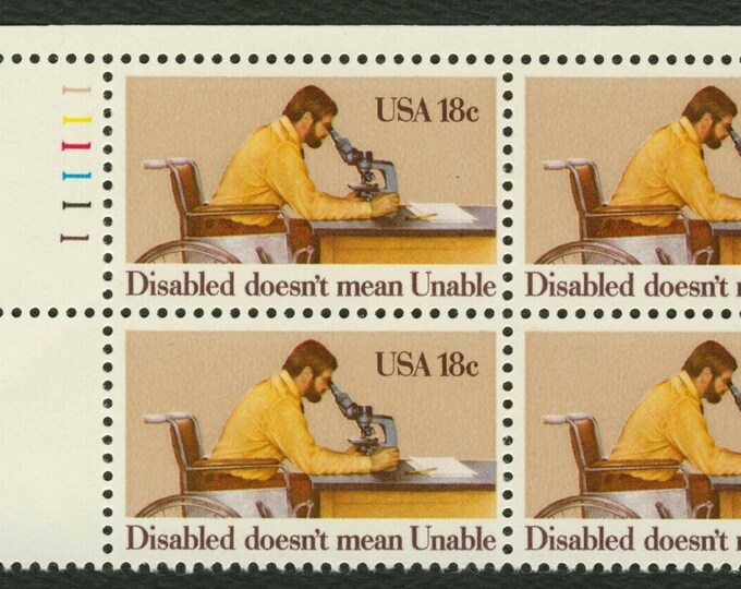 1981 International Year of the Disabled Plate Block of Four 18-Cent United States Postage Stamps