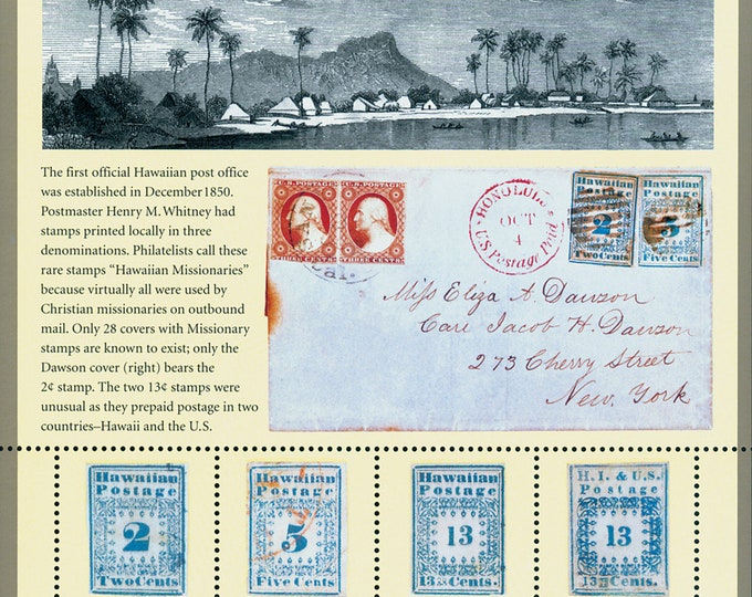 Hawaiian Missionary Souvenir Sheet of Four 37-Cent United States Postage Stamps Issued 2002