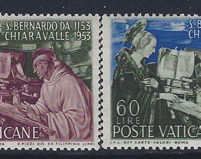 Saint Bernard Set of Two Vatican City Postage Stamps Issued 1953