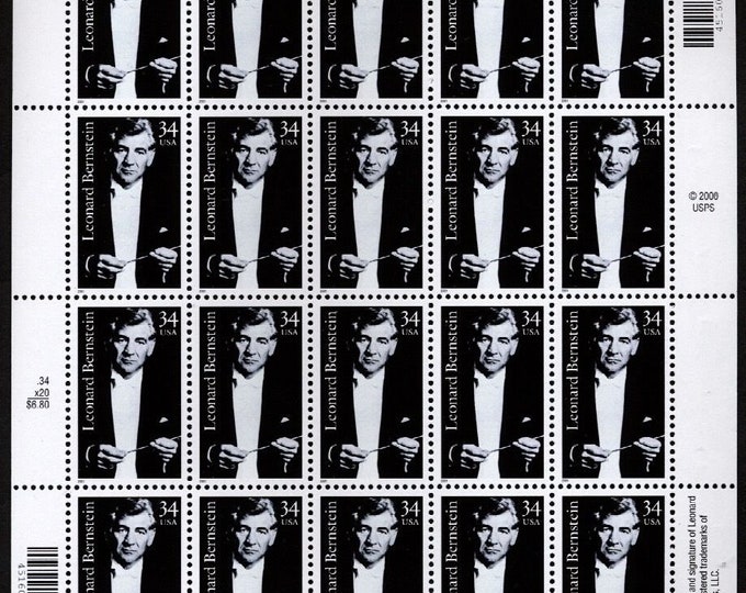 2001 Leonard Bernstein Sheet of Twenty 34-Cent US Postage Stamps Mint Never Hinged