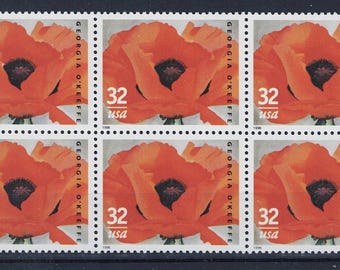 US 1996 Georgia O'Keeffe Block of Six Postage Stamps Mint Never Hinged