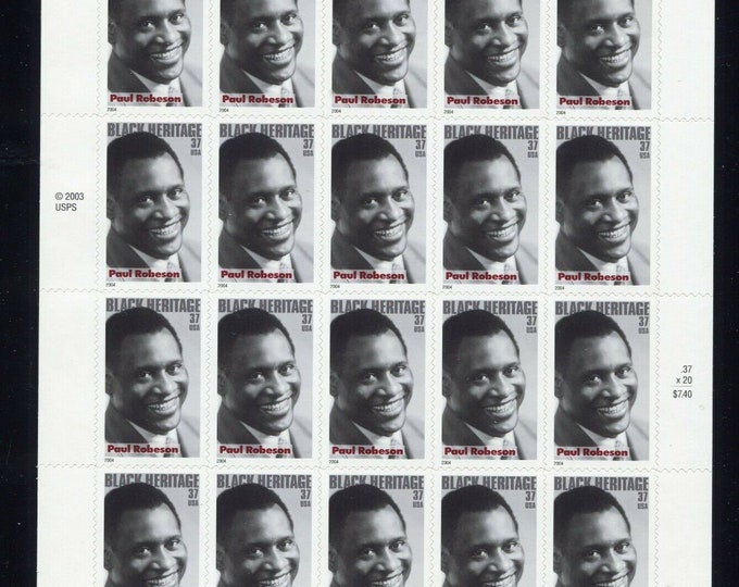 Paul Robeson Sheet of Twenty 37-Cent United States Postage Stamps Issued 2004