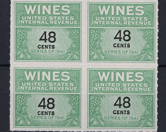 Wine Revenue Stamps 48-Cents Block of Four United States Issued 1942