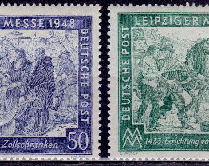 1948 Leipzig Spring Fair Set of 2 Germany Trizone Occupation Postage Stamps Mint Never Hinged