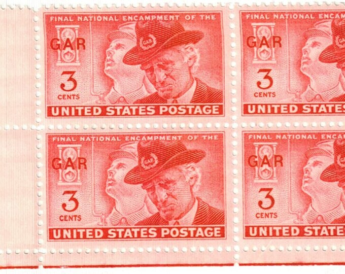 Grand Army of the Republic Plate Block of Four 3-Cent United States Postage Stamps Issued 1949