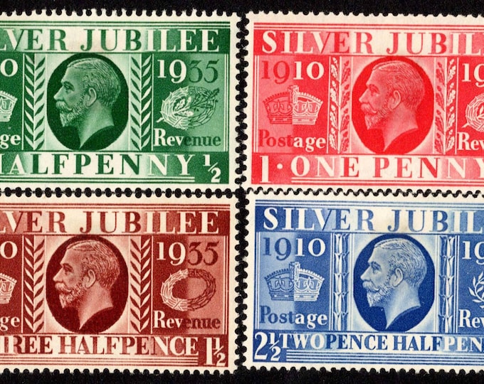 King George V Silver Jubilee Set of Four Great Britain Postage Stamps Issued 1935