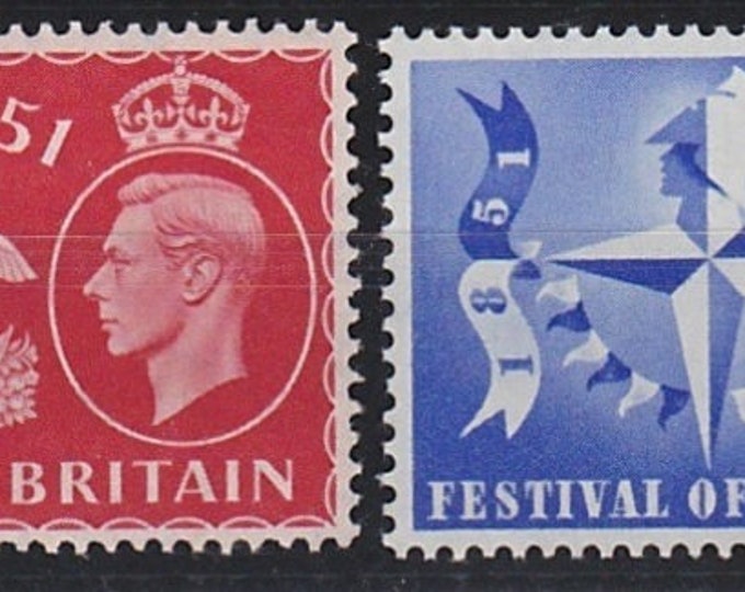 Festival of Britain Set of Two British Postage Stamps King George VI Issued 1951