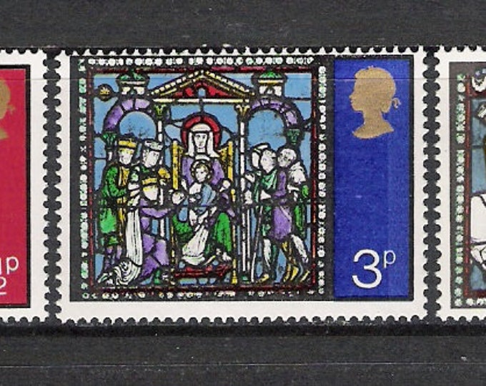 Christmas 1971 Stained-glass Windows Set of 3 Great Britain Mint Postage Stamps