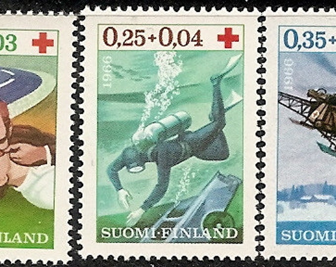 Red Cross Rescues Set of Three Finland Postage Stamps Issued 1966