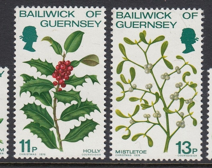 Christmas Flowers Set of Four Guernsey Postage Stamps Issued 1978