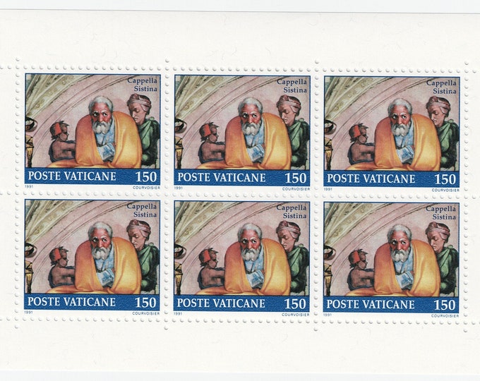 1991 Sistine Chapel Jacob Pane of Six Vatican City Postage Stamps Mint Never Hinged