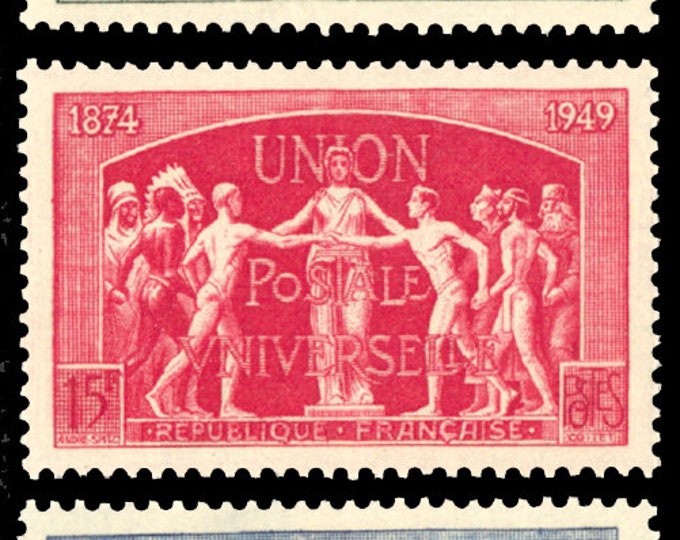 1949 75th Anniversary of Universal Postal Union Set of Three France Postage Stamps