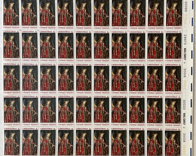 Christmas Angel Gabriel Sheet of Fifty 6-Cent US Postage Stamps Issued 1968