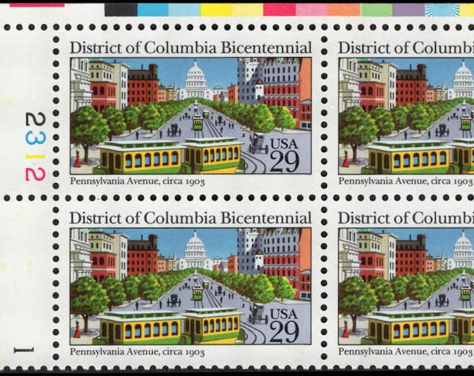 District of Columbia Bicentennial Plate Block of Four 29-Cent United States Postage Stamps Issued 1991