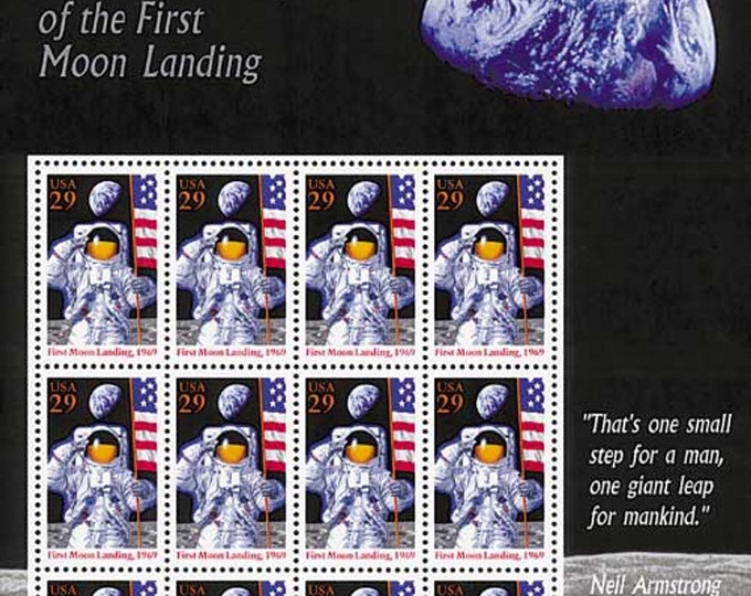 Moon Landing Sheet of Twelve 29-Cent United States Postage Stamps Issued 1994