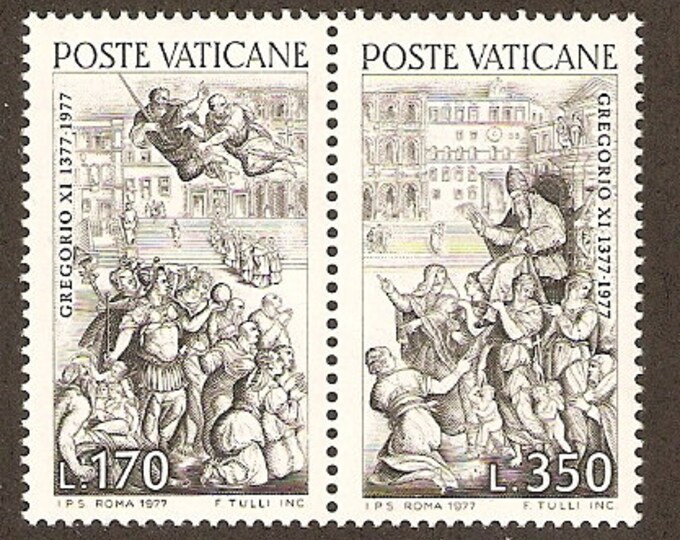 1977 Pope Gregorius XI Set of Two Vatican City Postage Stamps Mint Never Hinged