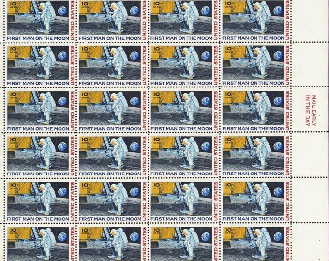 Moon Landing  Sheet of Thirty-Two 10-Cent United States Air Mail Postage Stamps Issued 1969