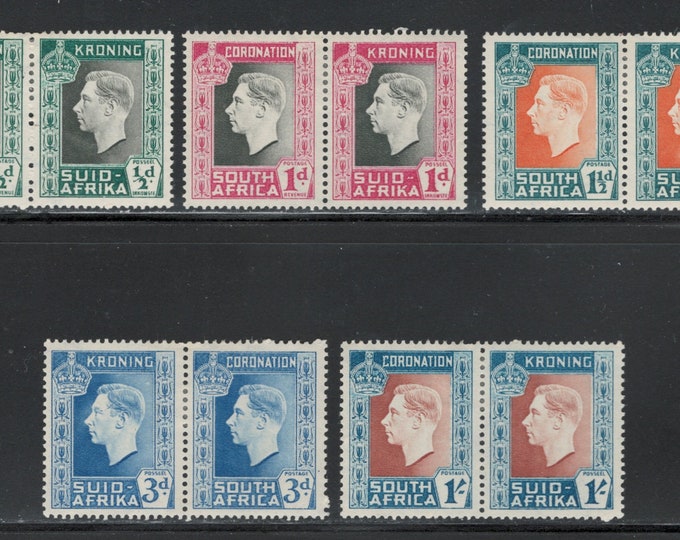 1937 Coronation of King George VI Five Pairs of South Africa Postage Stamps Mint Never Hinged