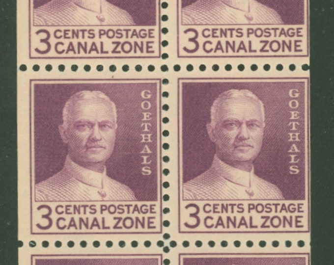 Goethals Booklet Pane of Six 3-Cent Canal Zone Postage Stamps Issued 1934