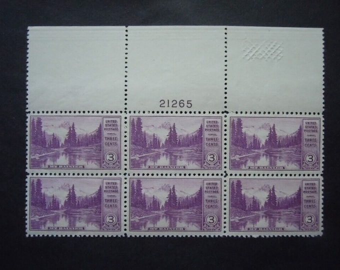 1934 Mt Rainier National Park Plate Block of Six 3-Cent United States Postage Stamps